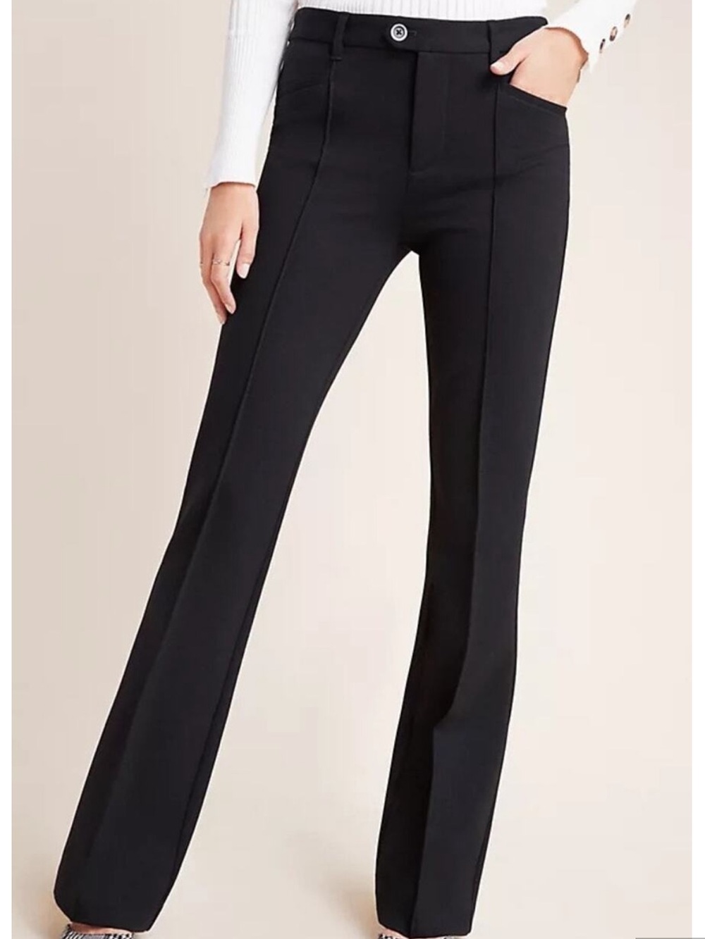 The Essential Trouser by Anthroplogie Black Flared Seam Leg Pants Women's Size 6